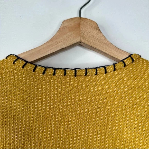 THML Womens Medium Mustard Yellow Peplum Pullover Top 3/4 Bell Sleeves - Picture 5 of 8